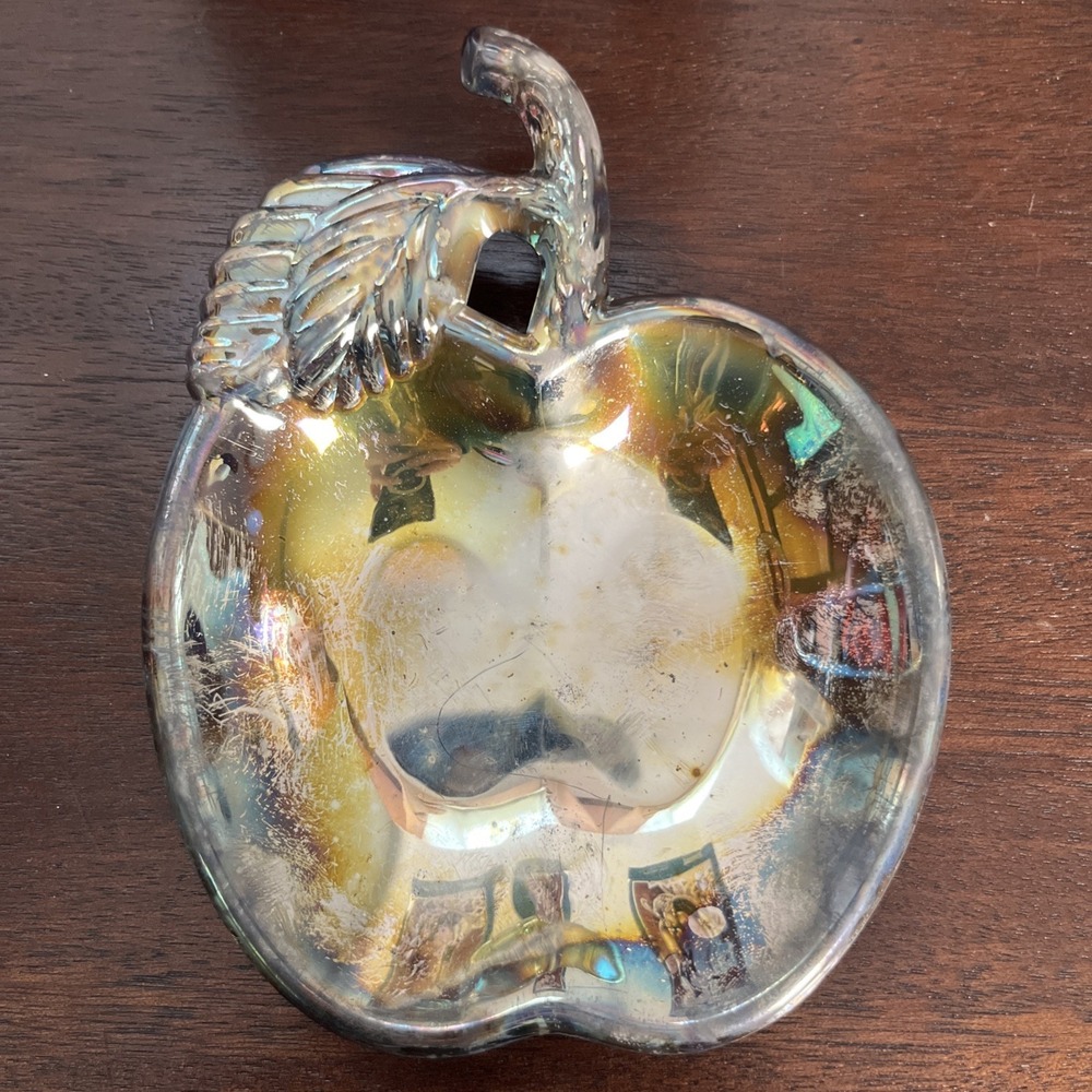 Vintage Crystal Clear Silver Studios Silver Plated Apple Dish with Original Box